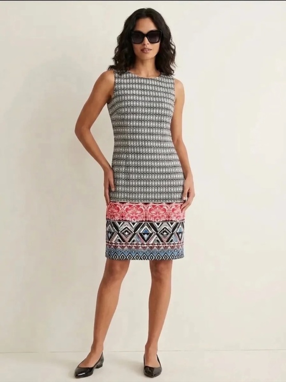 Mario Serrani Italy Geometric Print Sheath Dress‎ Size 12 NWOT Preppy Boho mod